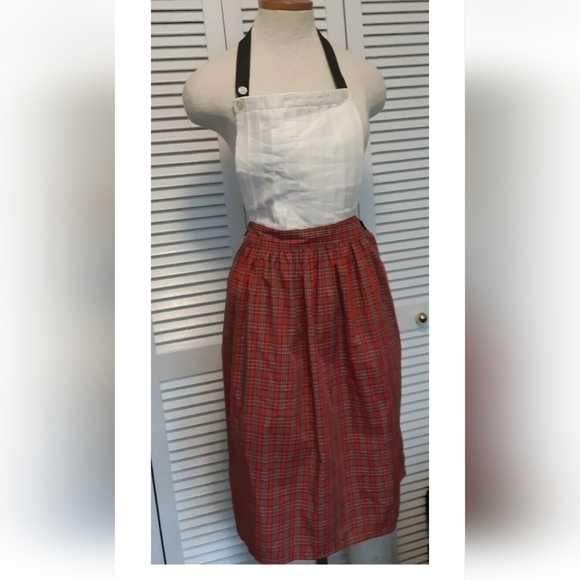 VTG JG HOOK RITZ pleated front bib apron plaid skirt cottagecore coastal S - Picture 2 of 12
